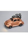 Vintage borgárhátú LEDes, elemes poly bronz karácsonyi autó