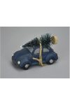Vintage borgárhátú fenyőfával poly kék karácsonyi autó