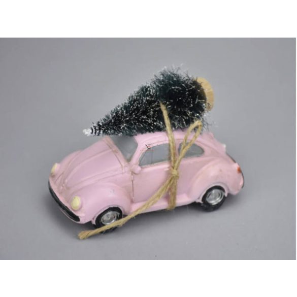 Vintage borgárhátú fenyőfával poly rózsaszín karácsonyi autó