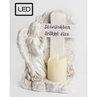 Polirezin angyal kereszttel, ledes – 20 cm