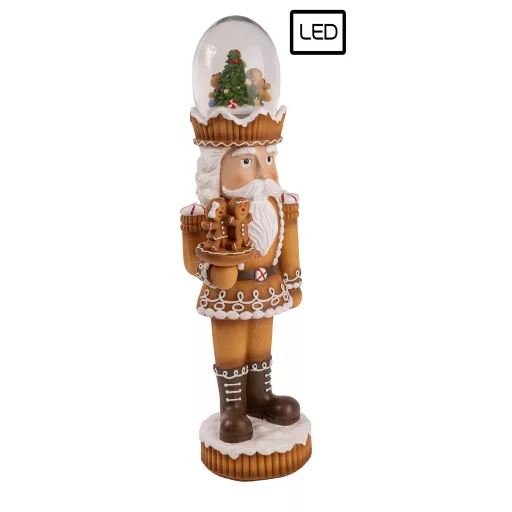Mézeskalács diótörő hógömbbel, LED-es 45 cm