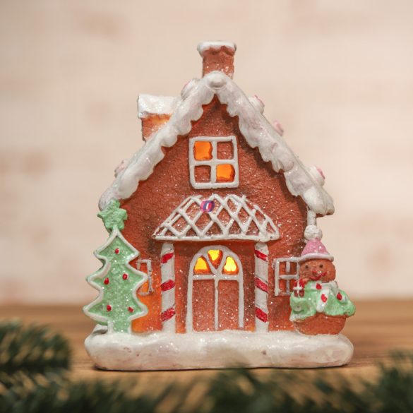 Karácsonyi mézeskalács Házikó LED-es, barna 12x14 cm