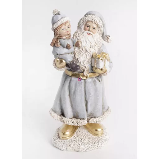 Prémium Mikulás figura kislánnyal 15,8 cm, poly