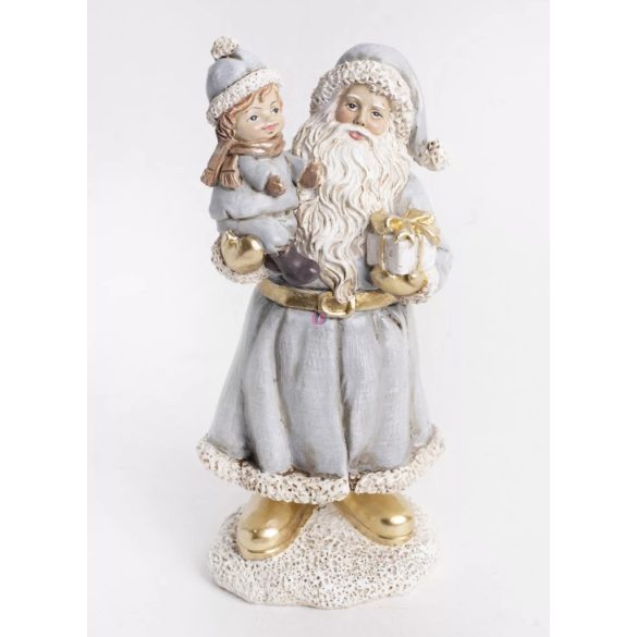 Prémium Mikulás figura kislánnyal 15,8 cm, poly