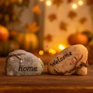   Tündérkert Kö, Home És Welcome Felirattal, 2 Darabos Szett, Barna Szürke 4 Cm