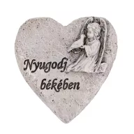   Szív alakú szürke angyalos dekoráció, kb. 8 cm (polirezin)