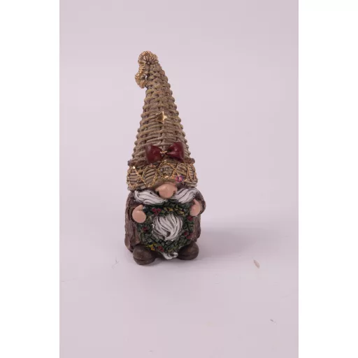 Dekor manó figura koszorúval, poly, 15 cm