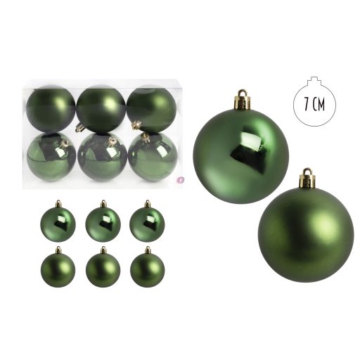 Zöld Karácsonyfagömb dísz műanyag 7cm 6 db-os karácsonyfa gömb szett