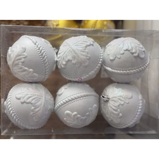 Fehér Karácsonyfagömb dísz műanyag 8cm 6 db-os karácsonyfa gömb szett