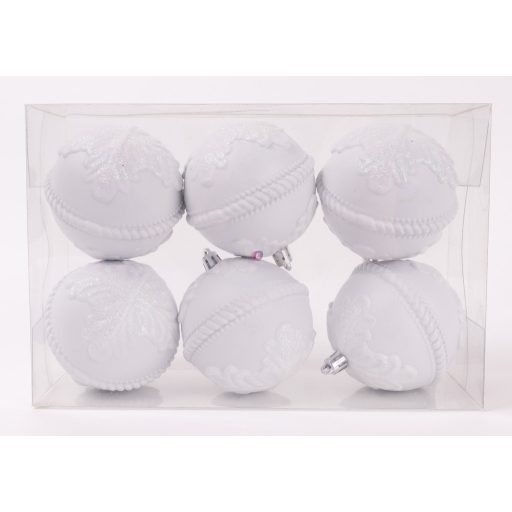 Fehér Karácsonyfagömb dísz műanyag 8cm 6 db-os karácsonyfa gömb szett