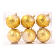   Arany Karácsonyfagömb dísz műanyag 8cm 6 db-os karácsonyfa gömb szett