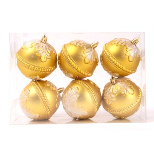 Arany Karácsonyfagömb dísz műanyag 8cm 6 db-os karácsonyfa gömb szett