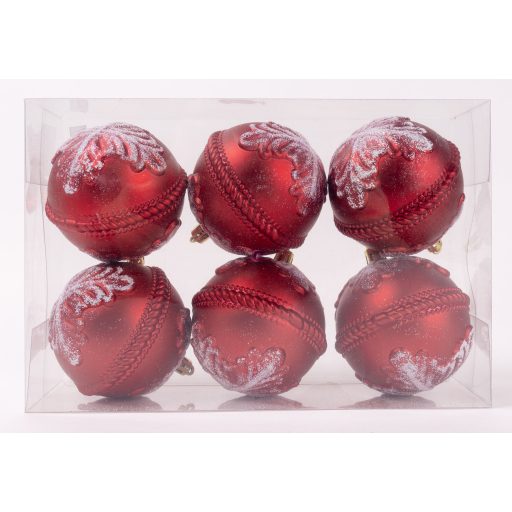 Piros Karácsonyfagömb dísz műanyag 8cm 6 db-os karácsonyfa gömb szett
