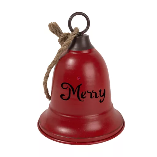 Harang akasztós fém 15cm merry christmas piros, fém