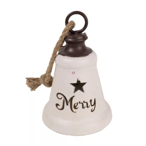 Harang akasztós fém 15cm merry christmas fehér, fém