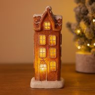   LED-es Mézeskalács házikó emeletes, elemes poly 14,5 cm barna