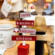   Prémium Karácsonyi dísz fa "Nagyon Boldog karácsonyt" 17 cm piros, natúr