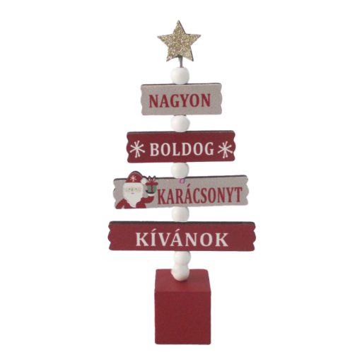 Prémium Karácsonyi dísz fa "Nagyon Boldog karácsonyt" 17 cm piros, natúr