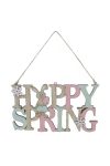 Tavaszi ajtódísz Happy Spring fa tábla színes 23 cm