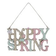 Tavaszi ajtódísz Happy Spring fa tábla színes 23 cm