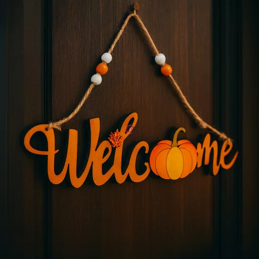 Őszi ajtódísz Welcome narancssárga, fa 23 cm