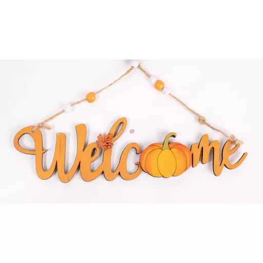 Őszi ajtódísz Welcome narancssárga, fa 23 cm