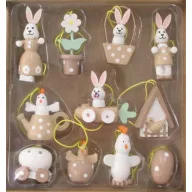 Fa Akasztós Húsvéti Dekor 11 db-os szett natúr