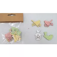 12 db-os tavaszi dekor madár szett fa 3,5 cm