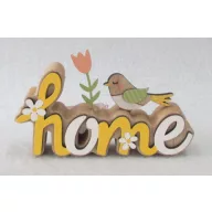 Fa Felirat Home Madár + virággal 12 cm