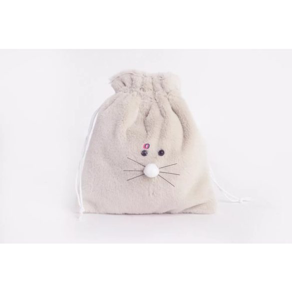 Egyedi, névre szóló Húsvéti szütyő 15*18 cm plüss, tört fehér