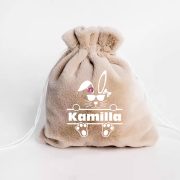   Egyedi, névre szóló Húsvéti szütyő 15*18 cm plüss, bézs