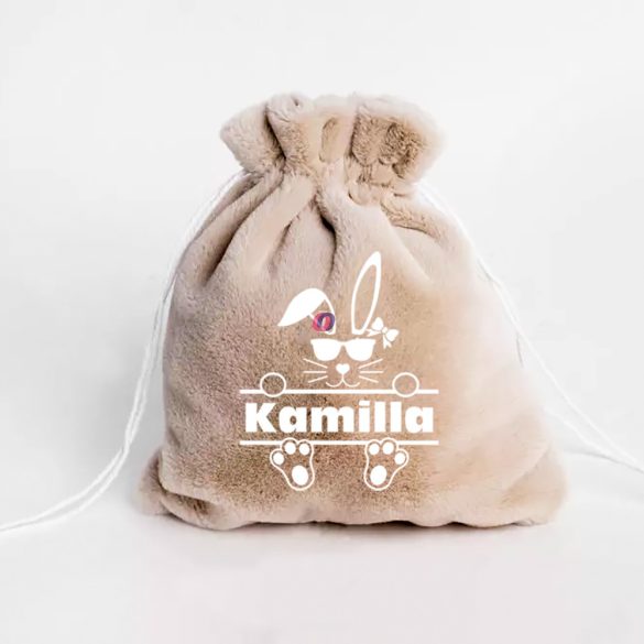 Egyedi, névre szóló Húsvéti szütyő 15*18 cm plüss, bézs