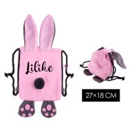 Egyedi, névre szóló nyuszis hátizsák/szütyő gyerekeknek szürke-rózsaszín   Egyedi, névre szóló nyuszis hátizsák/szütyő gyerekeknek szürke-rózsaszín