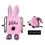   Egyedi, névre szóló nyuszis hátizsák/szütyő gyerekeknek szürke-rózsaszín