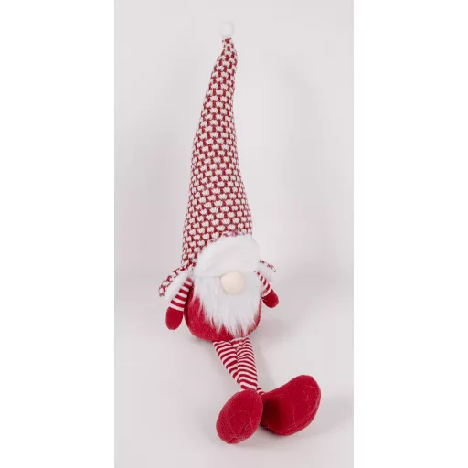 Karácsonyi manó lógólábú piros, fehér sapkában - 62 cm