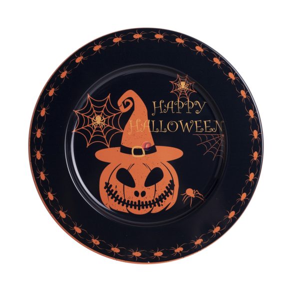 Retro mintás őszi tányér halloween tökkel 33 cm bádog