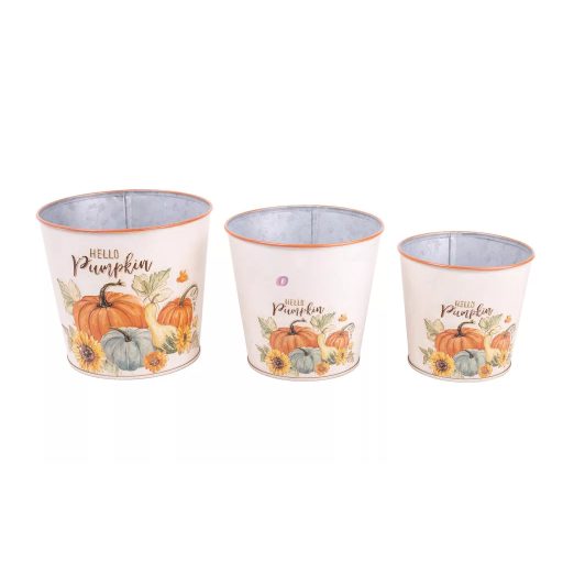 3 darabos ovális bádog kaspó szett – Őszi tök mintával