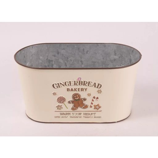 Karácsonyi mintás bádog kaspó ovál - Mézeskalács 23x12 cm