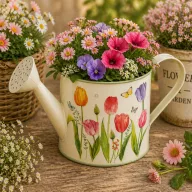 Bádog öntözőkanna tulipán mintával 27×12 cm