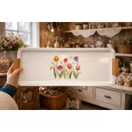Bádog tálca tégla tulipán mintával 55,5×23 cm
