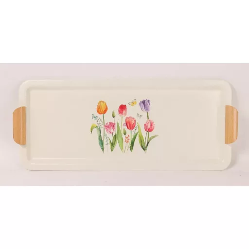 Bádog tálca tégla tulipán mintával 55,5×23 cm