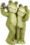 XL Napelemes kerti szelfiző béka figura, 42,5 cm