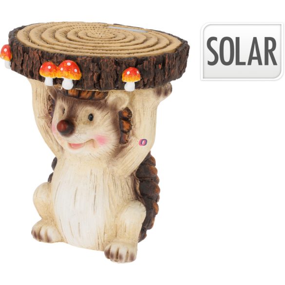 XL Napelemes kerti süni figura lámpa, polyresin virágtartó