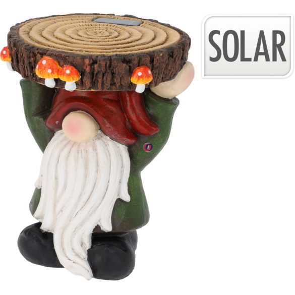 XL Napelemes kerti manó figura lámpa, polyresin, virágtartó