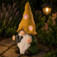   XL Napelemes kerti törpe figura lámpa, polyresin, mozaik üveg lámpákkal