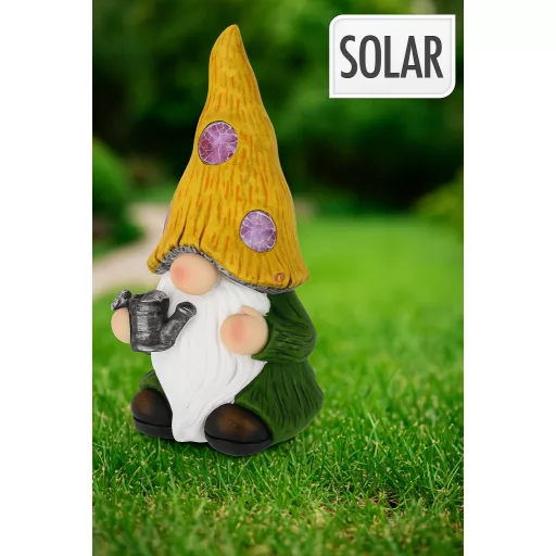 XL Napelemes kerti törpe figura lámpa, polyresin, mozaik üveg lámpákkal