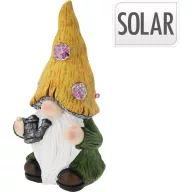   XL Napelemes kerti törpe figura lámpa, polyresin, mozaik üveg lámpákkal