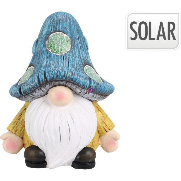 XL Napelemes kerti törpe figura lámpa, gomba kalapban, 30 cm