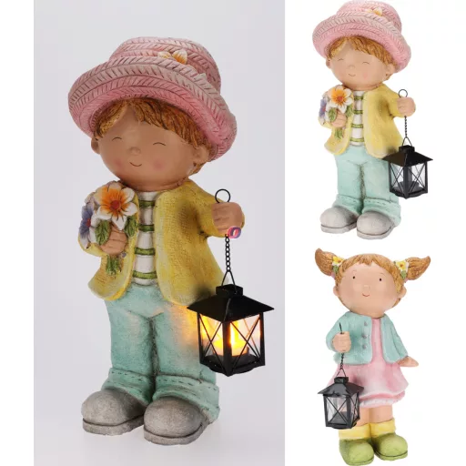 46 cm Kerti gyerek figura lámpással, fiú vagy lány