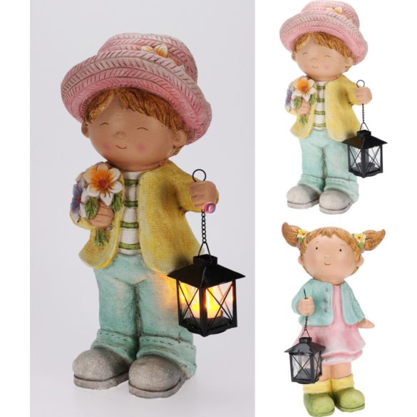 46 cm Kerti gyerek figura lámpással, fiú vagy lány